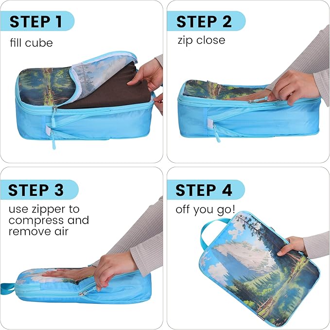 Lightweight Compression Packing Cubes for Suitcases, Compressible Expandable Travel Packing Organizer with Clear Toiletries and Backpack Bag, Travel Essentials for Carry on Luggage 7 Set