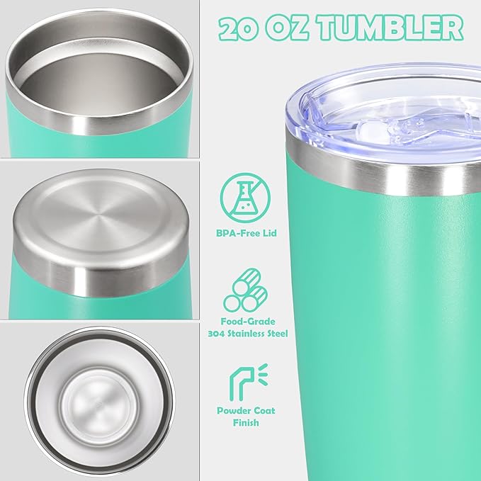 20oz Tumbler Stainless Steel Tumbler Cup with Lid Vacuum Insulated Double Wall Travel Mug, Durable Powder Coated Travel Coffee Tumbler Mug for Hot & Cold Drinks, Light Blue,4 Pack