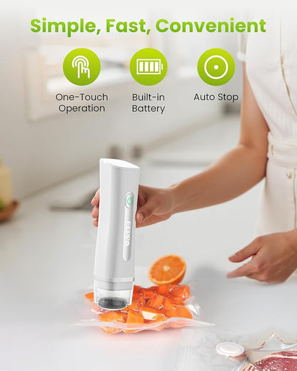 FEPPO Vacuum Sealer for Food with Visible Water Tank, Handheld Saver Compact Vacuum Sealer Machine with 30 Reusable Bags for 6X Preservation & Fresh, White