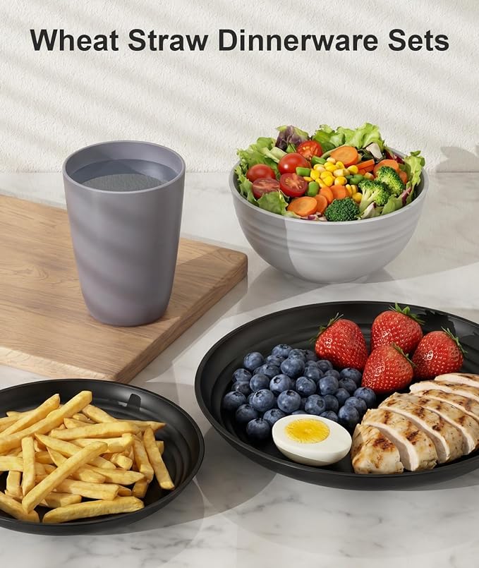Quatish 24 Pcs Unbreakable Plates and Bowls, Plastic Dinnerware Sets