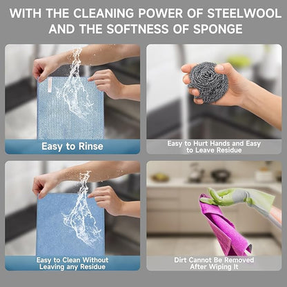 10PCS Upgrade Wire Dishwashing Rag, Non-Scratch, Wet and Dry, Double Layer, Multipurpose Wire Dishwashing Rags for Kitchen, Sinks, Cookware, Stove, Easy Rinsing, Reusable