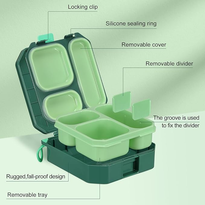 Bento Lunch Box for Kids with 12oz Soup Thermo Leak-Proof Lunch Food Container with 5 Compartment Thermo Hot Food Jar and Insulated Lunch Bag for Kid Toddler Girls Boys to School