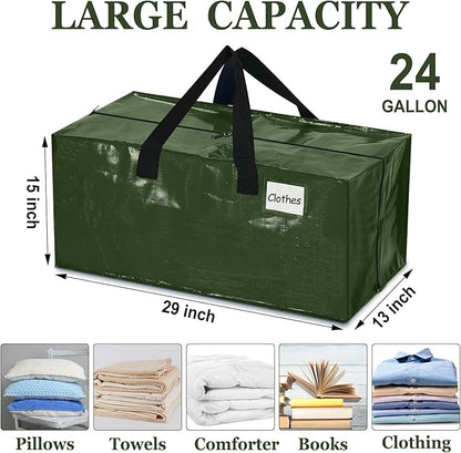 4 Pcs 24 Gallon Large Moving Bags with Zipper and Handles Foldable Storage Duffle Bags Heavy Duty Extra Large Totes for College Dorm Travel Clothes Blankets Bedding Moving (Green)