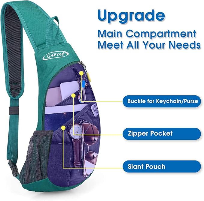 G4Free Sling Bag for Men Women, Small Crossbody Backpack Lightweight Chest Shoulder Bags for Travel, Outdoor and Sports (Mint Green)