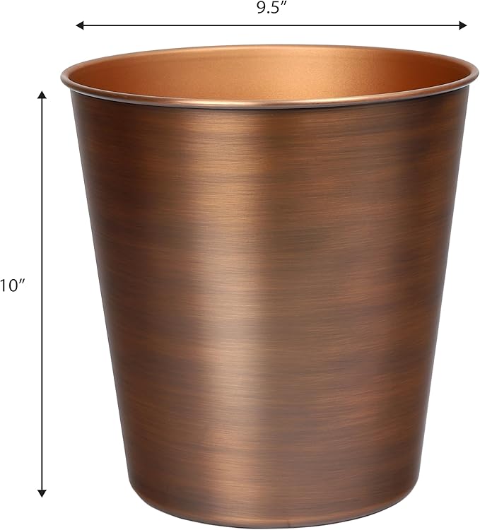 happimess HPM1113B-SET2 Nolan Modern Classic Smooth Steel 2 Gal Waste Bin for Kitchen, Office, Bathroom, Bedroom, Dorm, Antique Copper (Set of 2)
