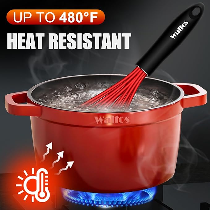 Walfos Whisk,7+9+11in Silicone whisk, BPA free Whisks for Cooking Non Scratch. Heat Resistant(480°F) Wisk. Perfect for Blending, Mixing, Beating etc.Dishwasher Safe.Set of 3 (Colorful)
