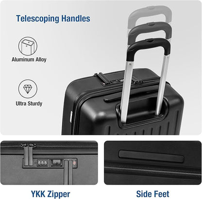 KYME Hardside Carry On Luggage Airline Approved with Laptop Compartment (Black, Carry-On 20 Inch)