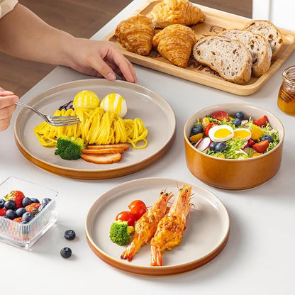 vancasso ONION Ceramic Plates and Bowls Sets, 18 Pieces Grey Dinnerware Sets