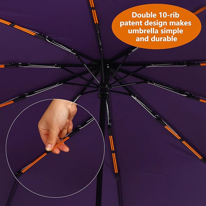 46 Inch Compact Umbrellas for Rain - Travel Small Umbrella - Automatic Folding Umbrella - Windproof Portable Umbrella, Double 10-rib