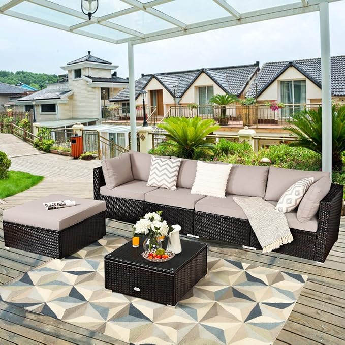 Tangkula 6 Piece Patio Furniture Set, Outdoor Deck Lawn Backyard Durable Steel