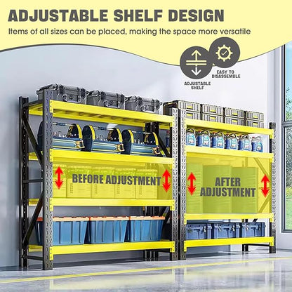 5000lbs Load Capacity,Heavy Duty 4-Tier Steel Shelving Unit, Adjustable Industrial Storage Rack for Garage Warehouse (Yellow and Black, W78.74*D23.62*H78.74)