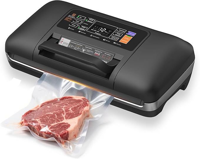 85Kpa Vacuum Sealer Machine, 10-in-1 Full Automatic Food Saver with Easy-Lock Handle, Double Heat Seal, Built-in Cutter & Roll Storage for Dry/Moist Foods, Includes Bags & External Hose
