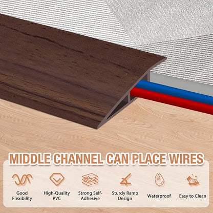 Floor Transition Strip Self Adhesive Vinyl Door Threshold for Doorways Carpet Edging Trim Overlap Edge Reducer for Laminate Floor, Carpet, Tile (Deep Brown Wood Grain, 3/5" to 4/5", 6.6Ft)