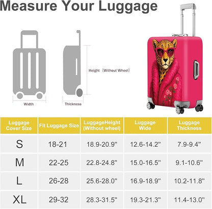 ANNA QUEEN Fashionable Leopard Luggage Cover, Leopard in Pink Coat and Sunglasses, Stretchable, Washable Travel Sleeve for 28-30 Inch Luggage