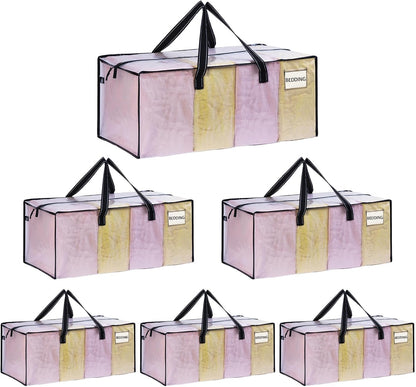 VENO 6 Pack Moving Bags Extra Large Storage Bags for College Move-In, Heavy-Duty Storage Totes, Packing Boxes, and Wardrobe Moving Supplies - Durable Laundry Bags for Clothes (Clear, 6 Pack)