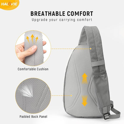 HALOVIE Anti Theft Crossbody Sling Bag RFID Travel Sling Backpack Lightweight Hiking Shoulder Chest Bag for Walking Work