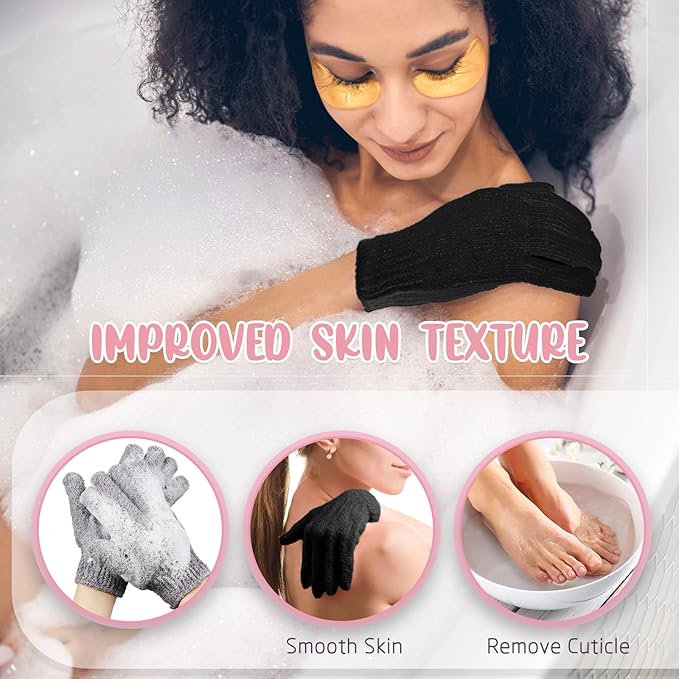 104 Pcs Exfoliating Glove Bulk Shower Gloves with Hanging Loop Exfoliating Body Scrubber Dead Skin Remover for Body Bath Beauty Spa Massage Scrubs Men Women Bathing(Black,Grey)