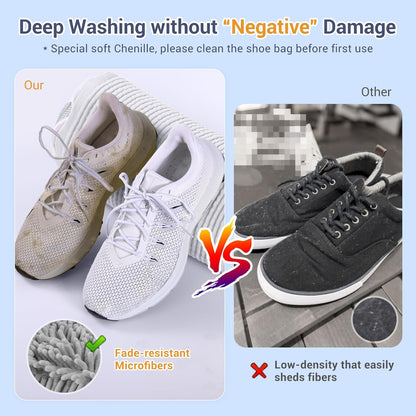 Shoe Washing Machine Bag with 2 Pockets - Wash Laces, Insoles & Socks All-in-One Shoe Laundry Bag for Washer & Dryer, Reusable Sneaker Cleaner Bag for Home Dorm Travel (2Pcs White)