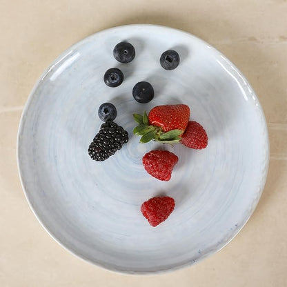 Gibson Elite Auckland Blue Swirl Stoneware Reactive Glaze 16 Piece (Service for 4) Plates and Bowls Dinnerware Set