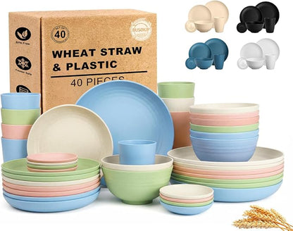 Plates and Bowls Sets 40 Piece, Wheat Straw Dinnerware Sets