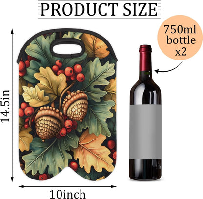 Neoprene Wine Tote, Bottle Carrier Gag Insulating Neoprene Thicker, Insulated Wine Bag for Travel Holds Two Bottles, Bottle Carrier Bags Protect the Bottles, Pinecones