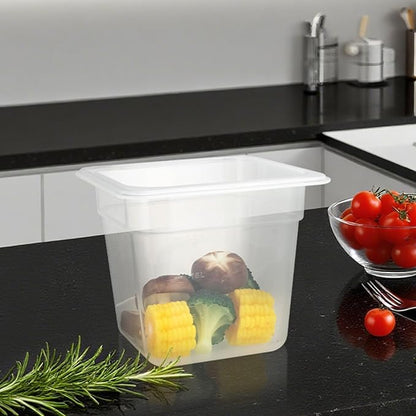 6-Pack Food Pan with Lids, 1/6 Size Food Storage Containers for homes, schools, restaurants, hotels Meal Prep, -40℉-160℉, Stackable, Freezer-Safe (1/6 size 6 inch deep, 2.22L/2.35QT)