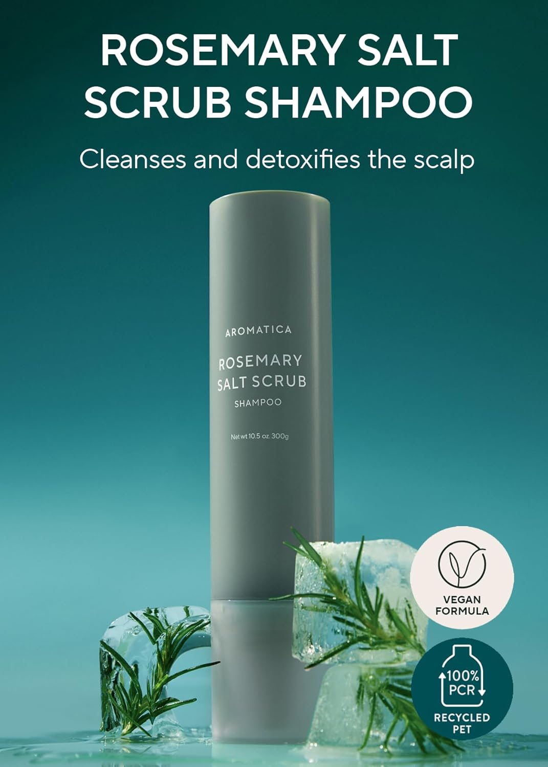 AROMATICA Rosemary Salt Scrub Shampoo - Hair Loss Korean Scalp Detox Shampoo with Rosemary Scalp Oil | Scalp Exfoliator with Salt Scrub for Oily Scalp | Sulfate Free, Silicone Free (10.5 oz / 300g)