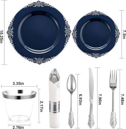 Bestluck 700PCS Navy Blue Disposable Dinnerware