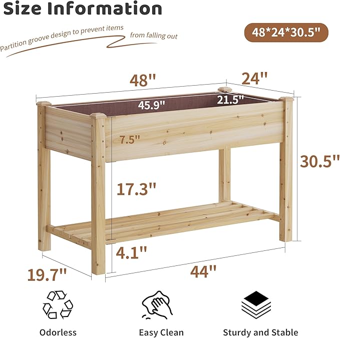 FILWH Raised Garden Bed with Legs Elevated Wooden Planter Box Stand Large