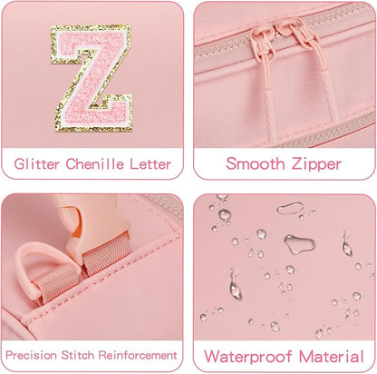 Initial Insulated Lunch Bag for Girls Kids, Back to School Gift, Reusable Leak-proof Lunch Box with Adjustable Strap for School Daycare Travel Picnic (Pink,Z)