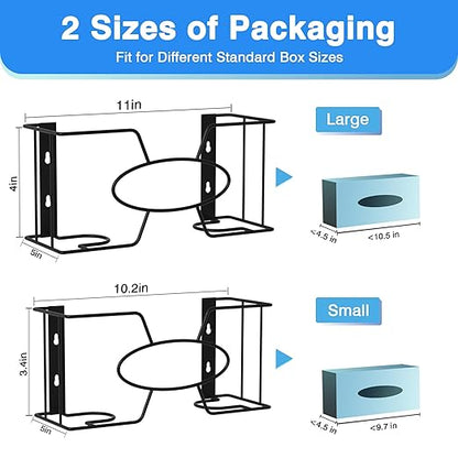 Glove Box Holder for Wall Mount, 2 Pack Disposable Glove Dispenser, Metal Box Organizer for Rubber Latex Gloves Organizer Facial Tissue - Two Size (Large+Small)