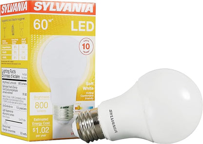 LEDVANCE Sylvania LED Light Bulb, 60W Equivalent A19, Efficient 8.5W, Medium Base, Frosted Finish, 800 Lumens, Soft White (73885) (Pack of 1)