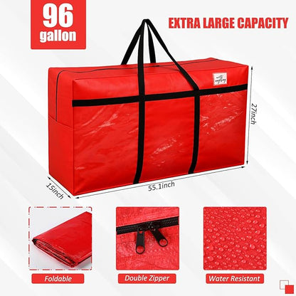 4 Pcs 96 Gallon Large Moving Bags with Zipper and Handles Foldable Storage Duffle Bags Heavy Duty Extra Large Totes for College Dorm Travel Clothes Blankets Bedding Moving (Red)
