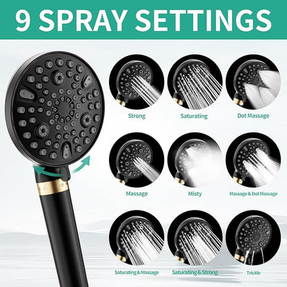 Filtered Rainfall Shower Head with Handheld Spray Combo, Dual Shower Head Combo High Pressure, Double Sprayer Filter Shower Head with Extra Long Hose & Adjustable Shower Arm (Black)