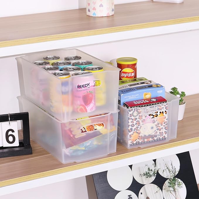 4-Pack Open Storage Organizing Bins, Matte Transparent Plastic Organizer Bins