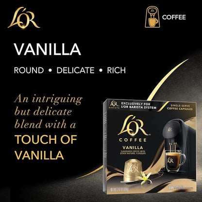 L'OR Coffee Pods, 10 Count Vanilla Blend, Single-Serve Aluminum Coffee Capsules Compatible with the L'OR BARISTA System & *Nespresso Original Machines, 10 count (Pack of 1)