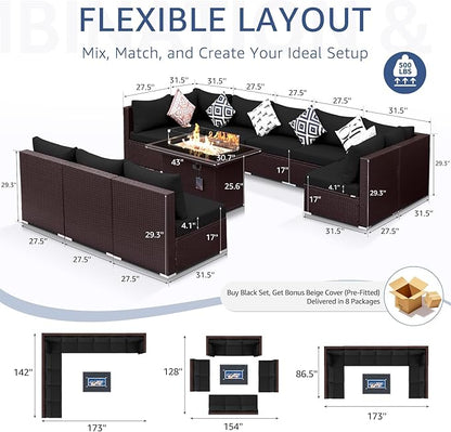 NICESOUL 11 Piece L-Shaped Outdoor Patio Furniture Set