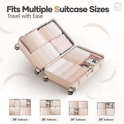 Veken 9/11 Set Compression Packing Cubes for Travel Essentials,Compressible Expandable Large Luggage Suitcase Organizer Bags for Clothing,Durable Space Saver Storage Bags with Toiletry Bags(Beige)