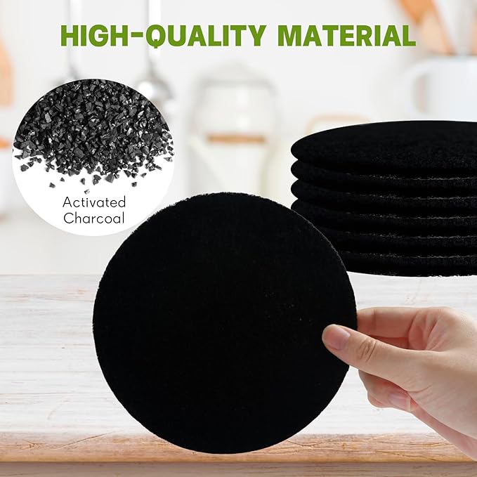 12 Pack - 6.7 Inch Round Compost Bin Charcoal Filters,Extra Thick Activated Carbon Charcoal Filters for Longer Lasting Odor Control, Fits Countertop and Home Bucket Kitchen Compost Bins (Refill)