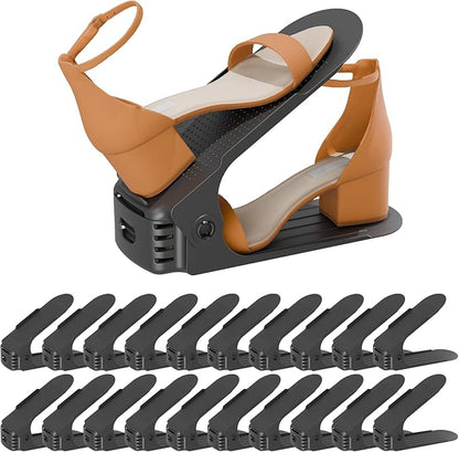 Shoe Slots Organizer, 20PCS Adjustable Double Layer Stack Shoe Rack, 50% Space-Saving Storage Rack Holder, Black