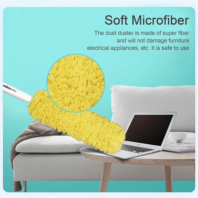 Microfiber Duster, Feather Duster, Dusters for Cleaning, Washable and Reusable Duster with Replaceable Head, Microfiber Hand Duster for Cleaning Cobweb, Blinds, Furniture, Cars-Yellow