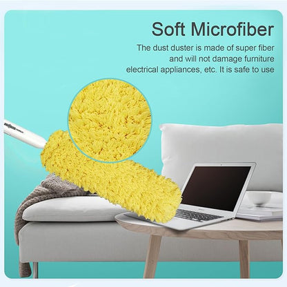 Microfiber Duster, Feather Duster, Dusters for Cleaning, Washable and Reusable Duster with Replaceable Head, Microfiber Hand Duster for Cleaning Cobweb, Blinds, Furniture, Cars-Yellow