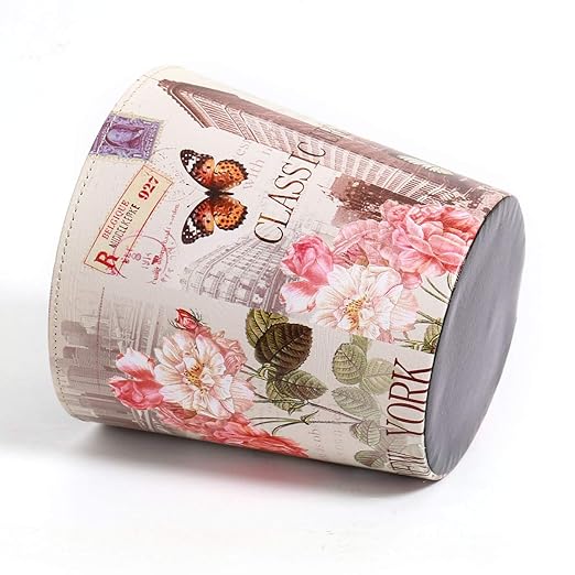 PU Leather Small Trash Can Wastebasket, Round Garbage Container Basket for Bathrooms, Laundry Room, Kitchens, Offices, Kids Rooms, Bedrooms,Dorms,Home Decorative Art Bin, 2.9 Gallon(Classic Urban)