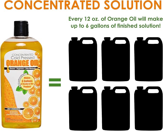 Cold Pressed Orange Oil Concentrate |12-ounce Professional Grade All-Purpose Citrus Cleaner, Degreaser & Pet Odor Eliminator Blend | Dilutes to 6 Gallons of Finished Product | Home and Outdoor Use