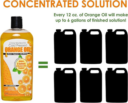 Cold Pressed Orange Oil Concentrate |12-ounce Professional Grade All-Purpose Citrus Cleaner, Degreaser & Pet Odor Eliminator Blend | Dilutes to 6 Gallons of Finished Product | Home and Outdoor Use