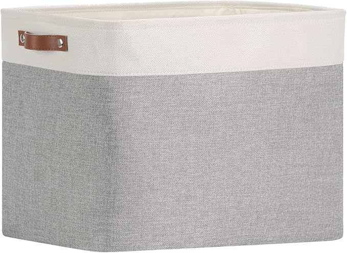 DULLEMELO Storage Baskets Large 16"x12"x12" Tall Rectangular Baskets Fabric Storage Bins for Organizing [1 Pack] Collapsible Linen Shelf Baskets for Clothes, Toys, Closet, Laundry (White&Grey)
