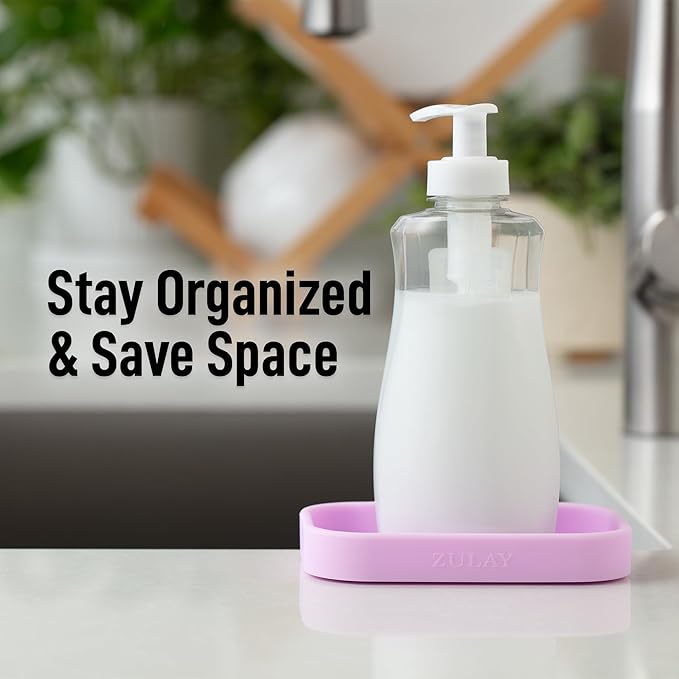 Zulay Kitchen Small Silicone Sponge Holder (4.9x3.3”) – Space-Saving Sink Organizer Tray for Sponge, Soap, Brush & More – Compact Non-Slip Dish for Kitchen & Bathroom (Lavender)