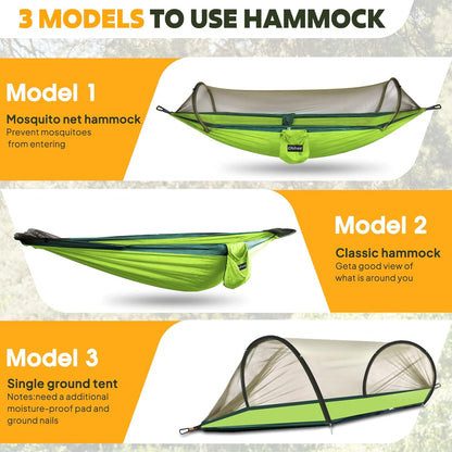 Chihee Ultra-Light Travel Camping Hammock Pop-up Net Hammock 660lbs Load Capacity,Breathable,Quick-Drying Parachute Nylon 2 Premium Carabiners,2 Tree Slings Included for Outdoor Backpacking Hiking