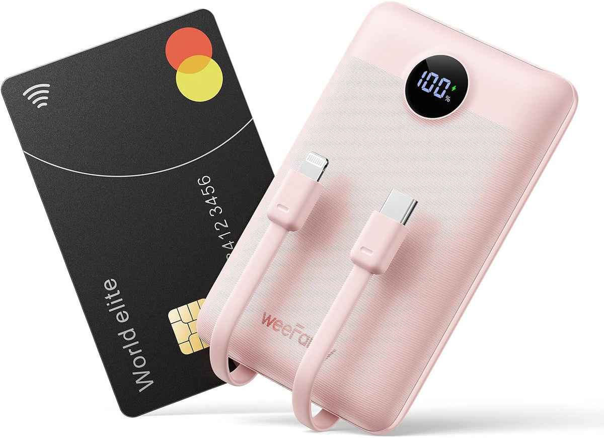 Mini Portable Charger with Built-in Cables 22.5W Fast Charging Power Bank USB-C Small Battery Pack 10000mAh Travel Essential Slim Battery for iPhone 16/15/14, Samsung 25/24, and More