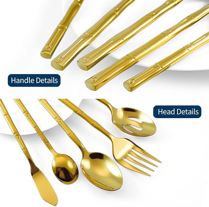 Gold Silverware Set 45-Piece Bamboo Pattern Service